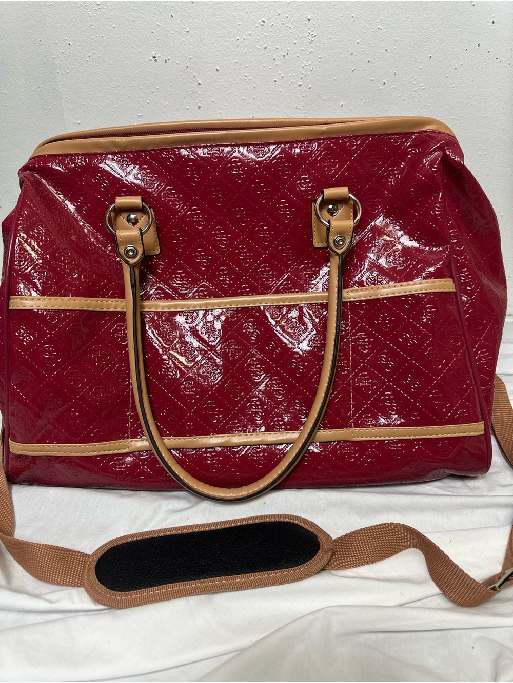 GUESS HANDBAG Sheen Collection Pomegranate Red Tote Satchel Bowler